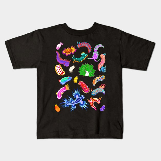 Rainbow Nudibranchs (Sea Slugs) Assortment Kids T-Shirt by Marta Tesoro